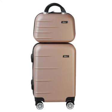 Imagem de Kit Mala de Bordo Silent Ipanema + Frasqueira - Padrão ANAC | Rígida em ABS | 4 Rodas Duplas 360° | Cadeado Numérico Integrado | Leve e Resistente (Champagne)