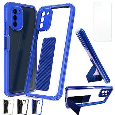 Imagem de jioeuinly Capa para Nokia G400 5G compatível com Nokia G400 capa de celular [com protetor de tela de vidro temperado][policarbonato rígido transparente + borda de silicone colorida][suporte removível] azul
