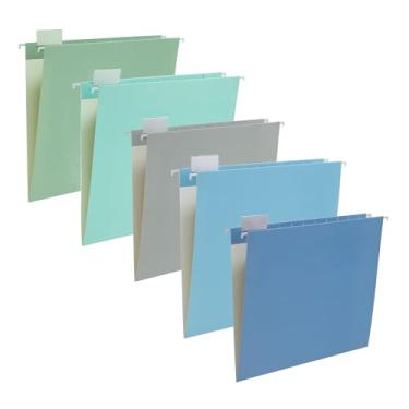 Imagem de Fei Bi Pacote com 10 pastas suspensas, organizador de arquivos, tamanho carta, 1/5, corte ajustável, rótulo, decoração, casa, escritório, escola, sala de aula, cor mediterrânea