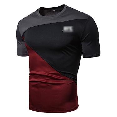 Imagem de Camiseta masculina atlética manga curta secagem rápida cor costura camiseta elástica para academia, Cor 3, XXG