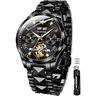 Imagem de OUPINKE Relógios masculinos automáticos esqueleto, relógios de pulso mecânicos, luxuosos, aço inoxidável, à prova d'água, luminosos, Todo preto-G3186, relógio masculino