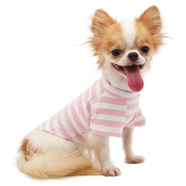 Imagem de LOPHIPETS Camiseta listrada 100% algodão respirável para cães pequenos xícara de chá chihuahua yorkie roupas de cachorro - tiras rosa e branca/P