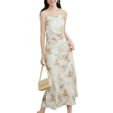 Imagem de Vestido feminino de cetim midi sem mangas, decote drapeado, dividido nas coxas, vestidos midi, Branco, G