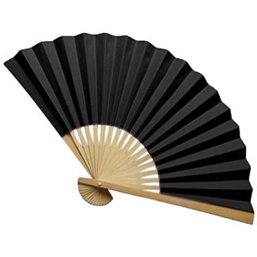 Imagem de YQHWLKJ Ventiladores de mão dobráveis estilo chinês, leque dobrável de mão, papel de bambu, leque dobrável, festas, presentes de casamento, decoração de casa