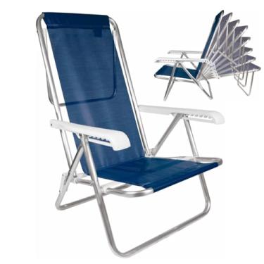 Imagem de Cadeira De Praia Reclinável 8 Posições Em Alumínio Para Camping Piscina Jardim Azul Marinho - 2295 Mor