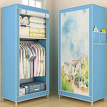 Imagem de Guarda-roupa de tecido, guarda-roupa simples portátil, armário dobrável com trilho suspenso, elegante e fofo, para dormitórios, quarto, vestiário, 150x70x45cm, rosa, azul