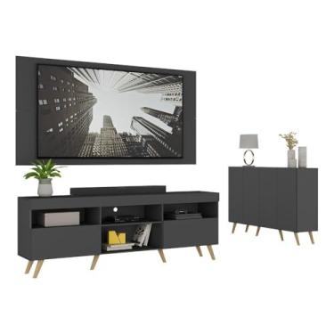 Imagem de Conjunto Sala de Estar Rack + Painel Tv 65" e Aparador Retrô Sofia Multimóveis Preto/natural