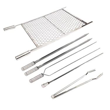 Imagem de Kit Grelha Inox 70x50 E 4 Espetos E Pegador Carnes Churrasco