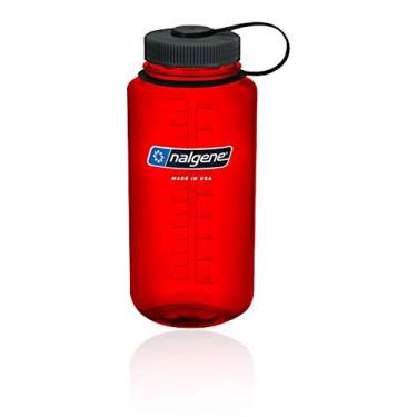 Imagem de Nalgene Garrafa de água Tritan de boca larga sem BPA, vermelha com tampa preta, 940 ml