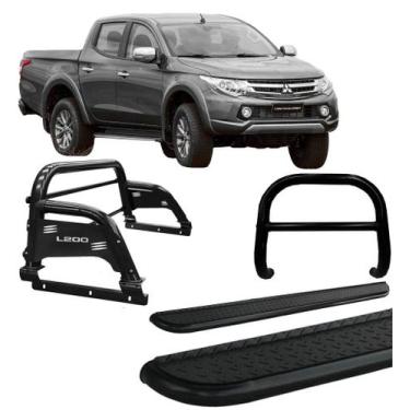 Imagem de Kit Quebra Mato Estribo Santo Antônio H3 020 L200 Preto - HOZZ