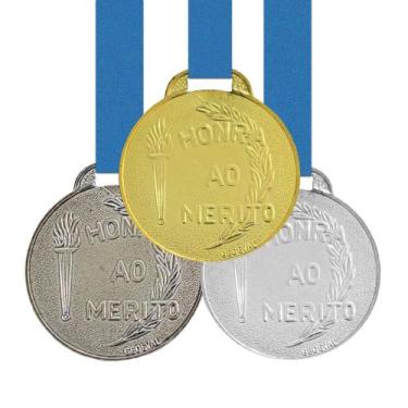 Imagem de 70 Medalhas 35mm Honra ao Mérito Ouro Prata Bronze Com Fita - Gedeval