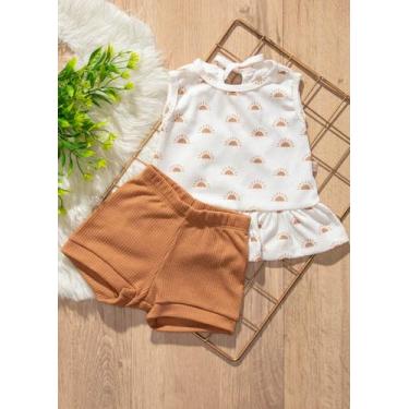 Imagem de Conjunto Bebê Verão Regata Estampa Sol e Shorts Marrom - Maymbaby, 3