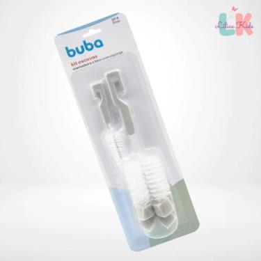 Imagem de Kit Escova para Mamadeira Bico e Garrafa com Esponja - Buba, Cinza