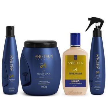 Imagem de Kit Aneethun Linha A - Shampoo 300Ml + Cr. Silicone 250Ml + Masc. Capi