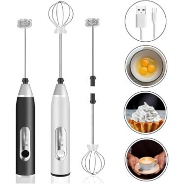 Imagem de Mini Mixer Elétrico Recarregável Portátil Inox - Batedor de Ovos, Misturador de Bebidas, Fuê Multiuso com Carregamento USB e 3 Velocidades, Sem Fio