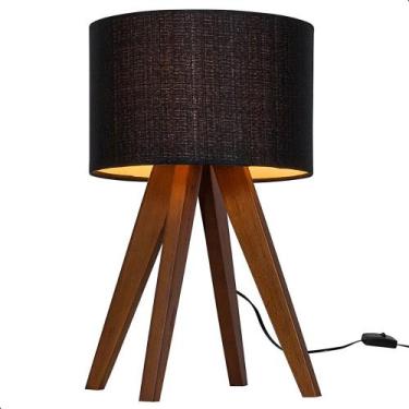 Imagem de Abajur Madri com Pés de Madeira e Tecido Sapucaia Preto 51cm - Loja Ti
