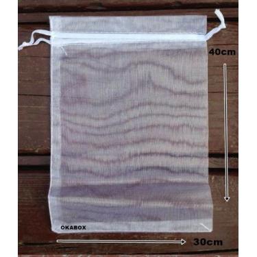 Imagem de 5 Saquinhos De Organza 30x40 Branco Fita Cetim - OKABOX