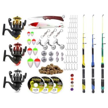 Imagem de Conjunto De Pesca Completo 3 Varas Telescópicas e 3 Molinetes + Acessó