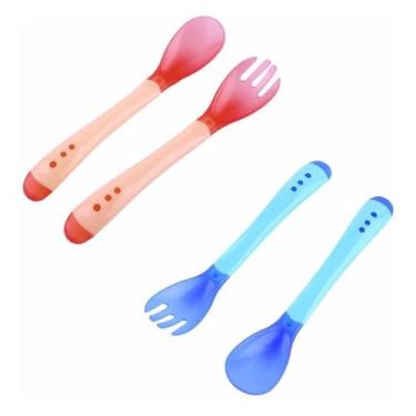 Imagem de Kit Garfo E Colher Macios Para Bebê Que Indicam Temperatura - Neoimp