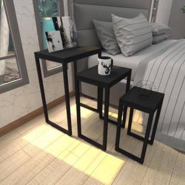 Imagem de Mesa de cabeceira industrial preta mdf canto quarto mesas de cabeceira