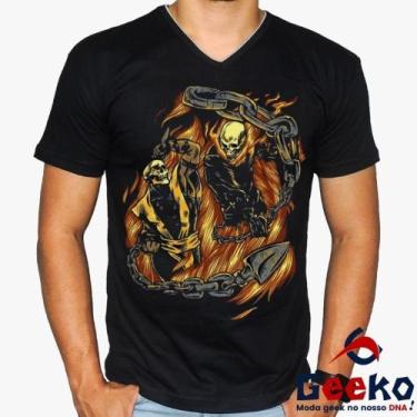 Imagem de Camiseta Mortal Kombat 100% Algodão Scorpion Geeko, Preto gola v, P