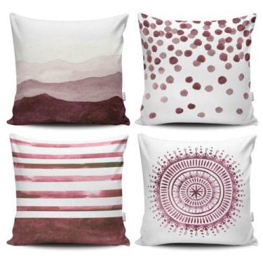 Imagem de Kit 4 Capas de Almofadas Decorativas Estampadas - Aquarela Rosa - VKAZ