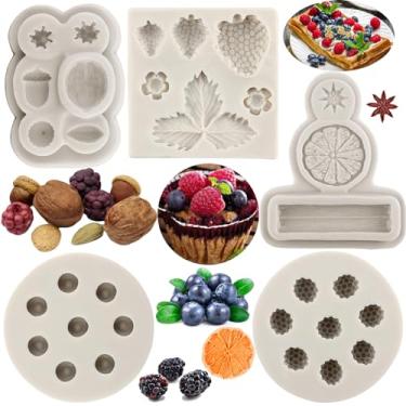 Imagem de MINFEIDMS Moldes de fondant de mirtilo framboesa morango nozes frutas silvestres molde de silicone especiarias anis estrelado canela limão molde para decoração de bolos topo de cupcake chocolate doce