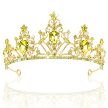 Imagem de AHONEY Tiara feminina com coroa dourada - Tiara de princesa com strass de cristal amarelo para aniversário, formatura, acessórios de festa de Halloween