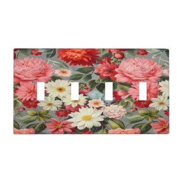 Imagem de WUYOCHA Capas para interruptores de luz de interruptor de luz de interruptor quádruplo rosa vermelho e branco placa de parede decorativa placa elétrica para decoração de casa de banho de fazenda