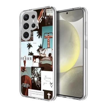Imagem de HONGZAOQIYE Capa moderna para Samsung Galaxy S24 Ultra, colagem de Jesus Cristão Retrô à Prova de Choque Design Padrão Slim Soft Protective Clear Case