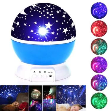 Imagem de Luminária Projetor LED Lua Céu Estrelado RGB 3000K Azul Pilha USB - LE