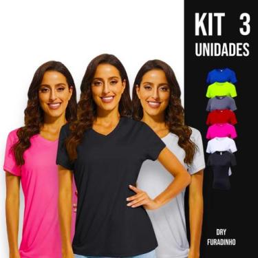 Imagem de Kit 3 Camisetas MALHA FRIA POLIMIDA femininas Blusinhas Dry Tecido Fur
