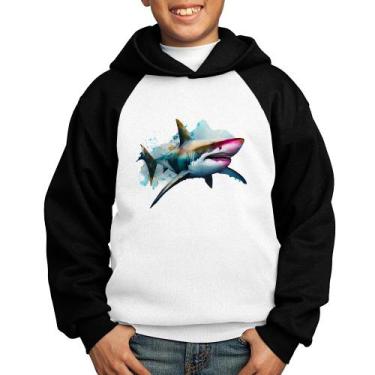 Imagem de Moletom Infantil Tubarão Watercolor - Foca na Moda, Branco, Preto, 14