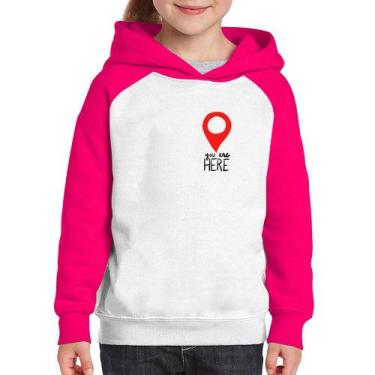 Imagem de Moletom Infantil You Are Here - Foca na Moda, Branco, Rosa, 2