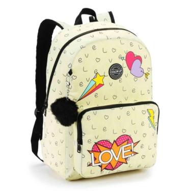 Imagem de Mochila Juvenil Feminina Color Up Love Em Crinkle Com Pompom Seanite, 