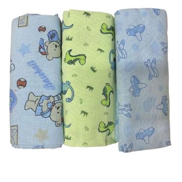 Imagem de Kit 3 Cueiro Manta Flanelado Liso Estampado Bebê Minasrey - Mundo dos 