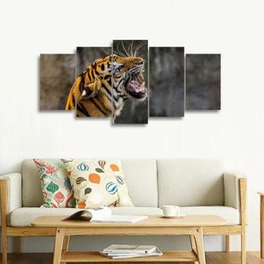 Imagem de Quadro Mosaico Tigre Rosnando Animais Para Quarto Hall - Wall frame