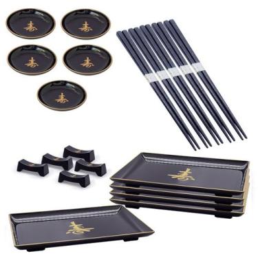 Imagem de Kit Oriental P/5 Pessoas Molheira Hashi Prato Descanso Hashi - AC