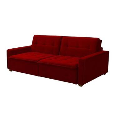 Imagem de Sofá Cama Reclinável 3 Lugares Filadélfia Veludo Vermelho Simonetto - 