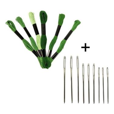 Imagem de Kit 6 Meadas Para Bordado Ponto Cruz + 9 Agulhas De Bordar - Adb