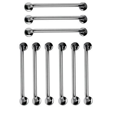 Imagem de Barra de Apoio 60cm Aço Inox Kit 9 Unidades  Banheiro Box Idoso Gestante Criança Deficiente Cadeirante Suporte Resistente Segurança Corrimao Escada