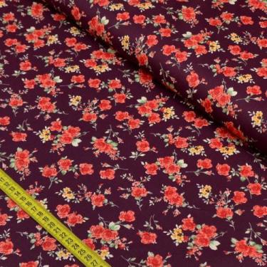 Imagem de Tecido Estampado para Patchwork - Buquê de Rosas Bordô Cor 2252 (0,50x