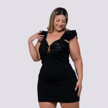 Imagem de Vestido Feminino Plus Size Com Paetê no Busto e alça Babado - Bellucy 