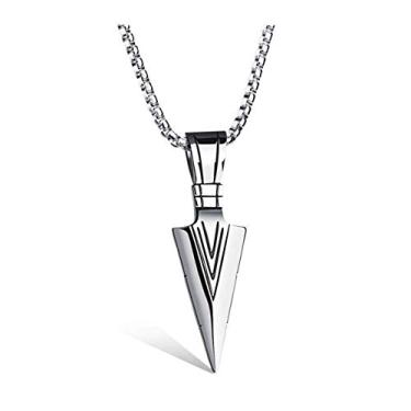 Imagem de Colar masculino com pingente de ponta de flecha preta punk de aço inoxidável, corrente de 61 cm, aniversário de Natal (prata)
