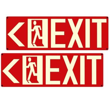 Imagem de (Pacote com 2) Placa de saída fotoluminescente vermelha - Placa de alumínio -35 x 12 x 0,04, com fita autoadesiva forte.