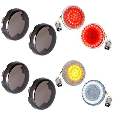 Imagem de NTHREEAUTO 1157 luzes de LED traseiras dianteiras, 2 polegadas bala luz de freio traseira com tampa de lente defumada compatível com Harley Sportster Street Glide Road King Softail Driving Lights 2020