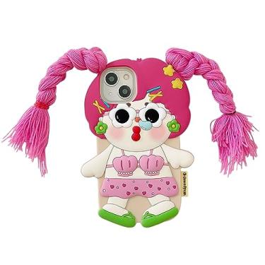 Imagem de QoKcoahn Capa compatível com iPhone 16, fofa 3D Kawaii Funny Girls Have Long Hair Cartoon Cover com chaveiro protetor de gotas de gel de silicone macio para mulheres e meninas