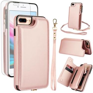 Imagem de Asuwish Capa de celular para iPhone 7 Plus, 8 Plus, 7/8 Plus, com zíper, protetor de tela de vidro temperado e porta-cartão com bloqueio de RFID, celular i Phone7s 7s + 7+ 8s 8+ Phones8 7p 8p feminino
