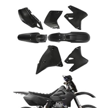 Imagem de JFG RACING DRZ400 Kit de plástico, imitação de fibra de carbono Dirt Bike Fender Carenagem Body Work Raplacement Kit para DRZ400SM DRZ400S DRZ400E Supermoto Preto