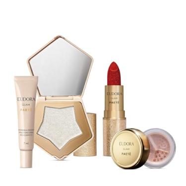 Imagem de Combo Glam Paetê: Iluminador Multifuncional 5g + Glitter Multifuncional Rosê 1g + Sombra & Primer 7ml + Batom Cremoso Vermelho 3g
